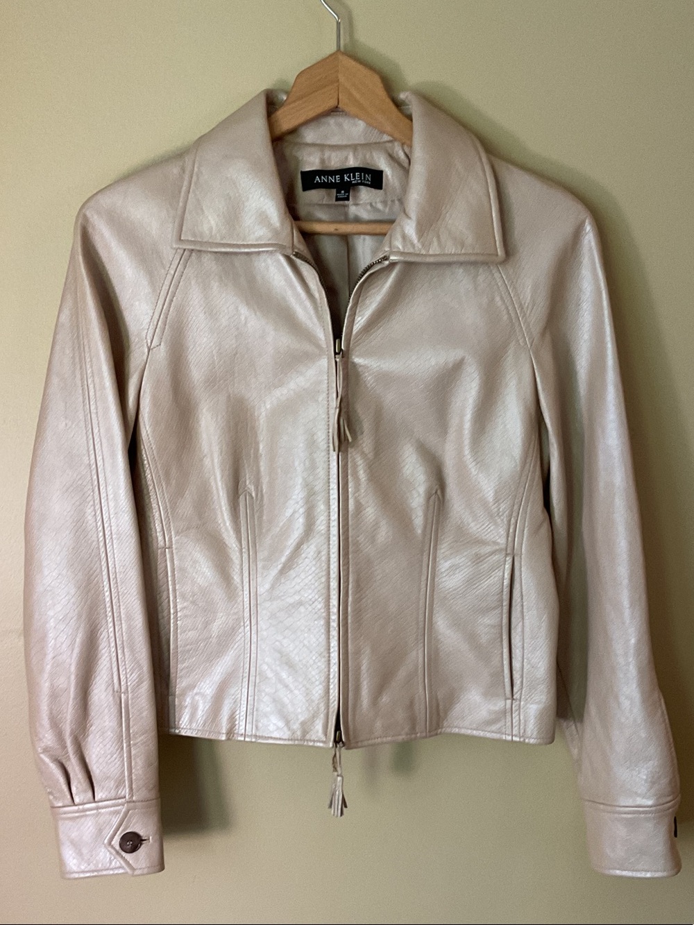 Anne Klein New York Leather Zip-Front Jacket Size S